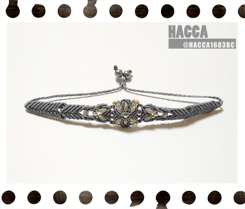 クロスフラワーブレスレット【ワックスコード】【チェコビーズ】【ハンドメイドアクセサリー】