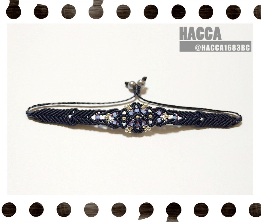 クロスフラワーブレスレット【ワックスコード】【チェコビーズ】【ハンドメイドアクセサリー】