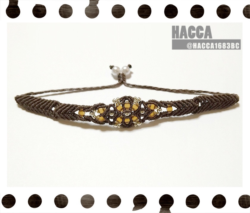 クロスフラワーブレスレット【ワックスコード】【チェコビーズ】【ハンドメイドアクセサリー】