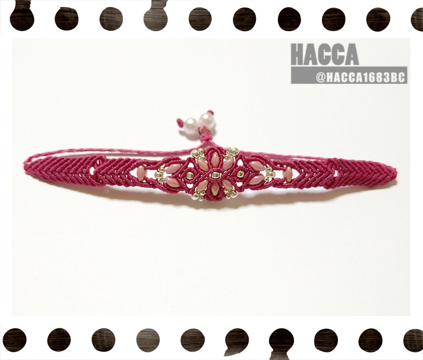 クロスフラワーブレスレット【ワックスコード】【チェコビーズ】【ハンドメイドアクセサリー】