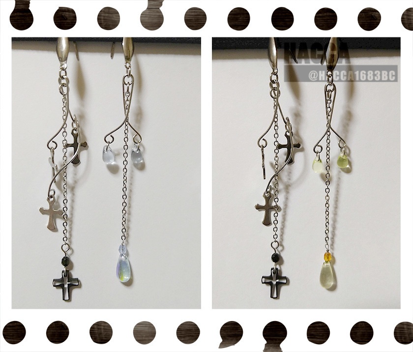 【2021ハロウィン】スワロフスキークロスとランプのアシンメトリーピアスセット【ガラスビーズ】【ステンレスワイヤー】【ハンドメイドアクセサリー】
