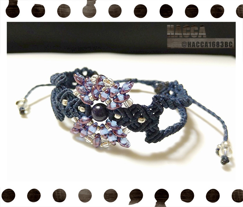 四芒星ベルトブレス【ワックスコード】【天然石】【ハンドメイドアクセサリー】