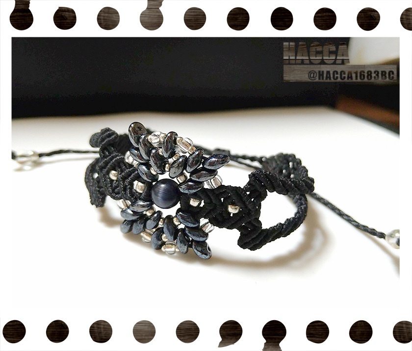 四芒星ベルトブレス【ワックスコード】【天然石】【ハンドメイドアクセサリー】