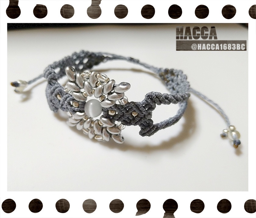 四芒星ベルトブレス【ワックスコード】【天然石】【ハンドメイドアクセサリー】