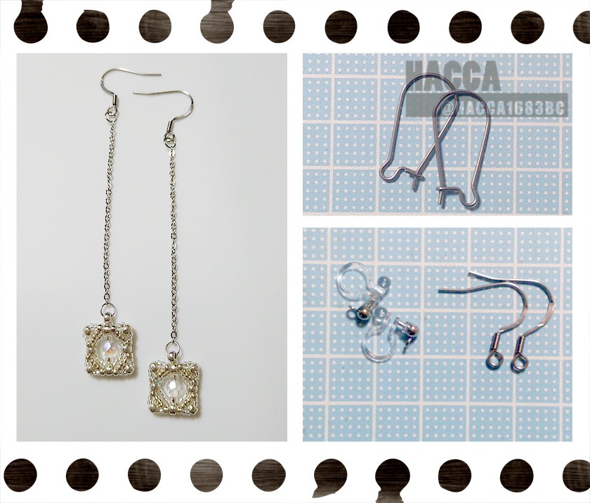 【2021クリスマス】スクエアタイルのビーズアクセサリー(ネックレス・ピアスセット)【ガラスビーズ】【サージカルステンレス】【ハンドメイドアクセサリー】