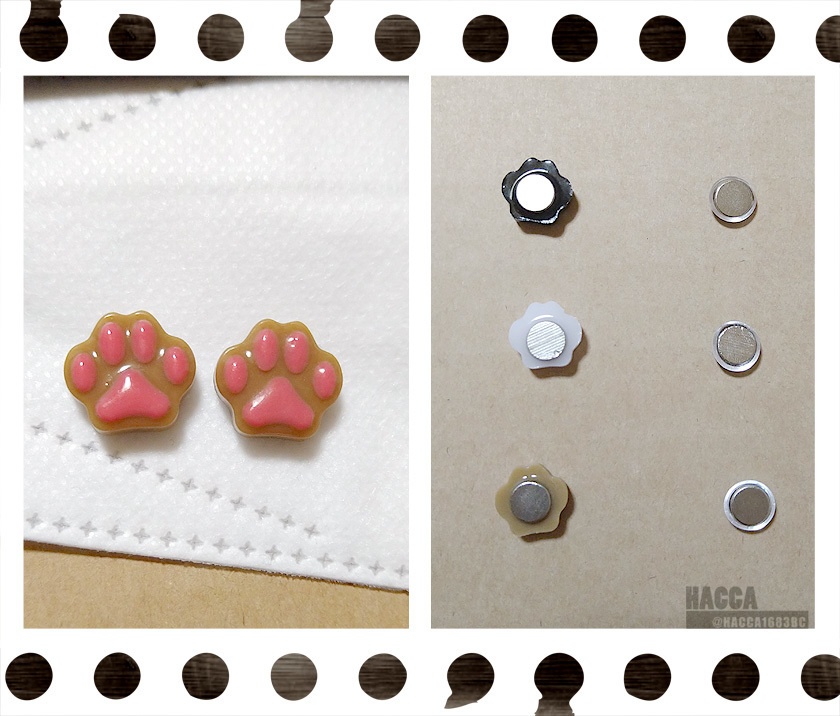 肉球マスクピアス【レジン】【マグネットピアス】【ハンドメイドアクセサリー】