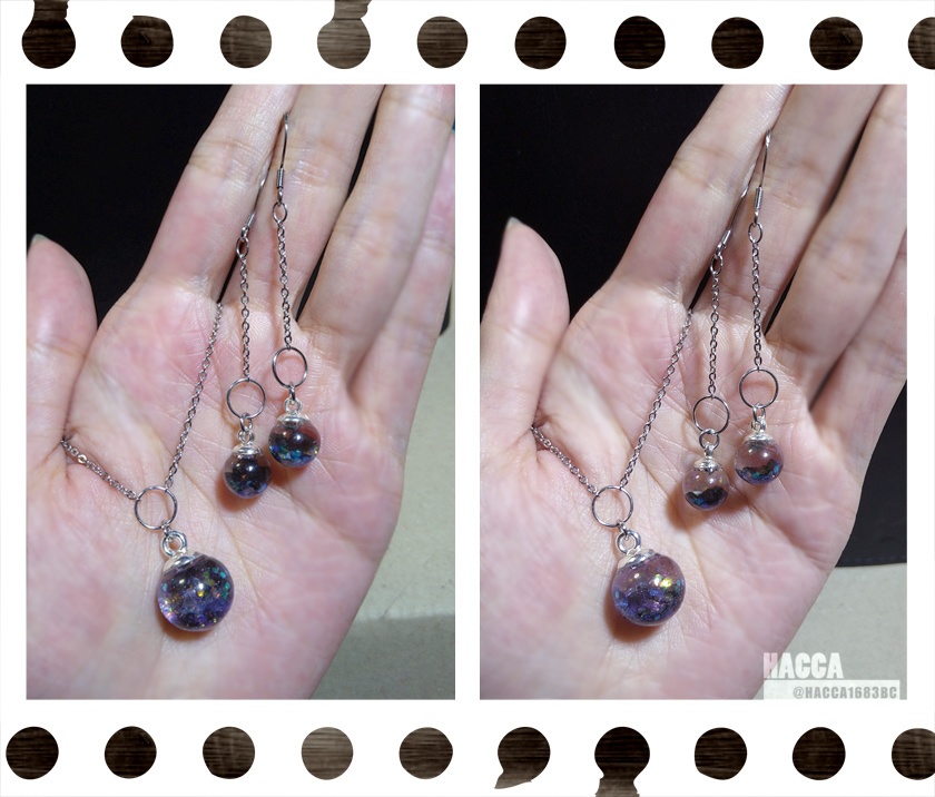 カレットムーンアクセサリーセット(ピアスセット/ネックレス)【ガラスドーム】【セット品】【ハンドメイドアクセサリー】