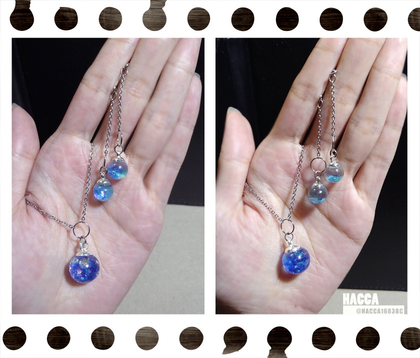 カレットムーンアクセサリーセット(ピアスセット/ネックレス)【ガラスドーム】【セット品】【ハンドメイドアクセサリー】