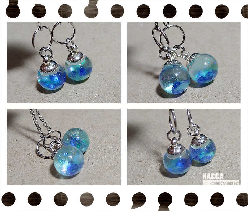 カレットムーンアクセサリーセット(ピアスセット/ネックレス)【ガラスドーム】【セット品】【ハンドメイドアクセサリー】