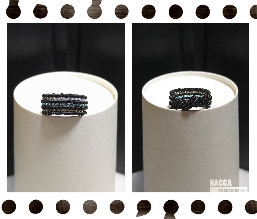 極小ビーズラインリング【ワックスコード】【ガラスビーズ】【ハンドメイドアクセサリー】