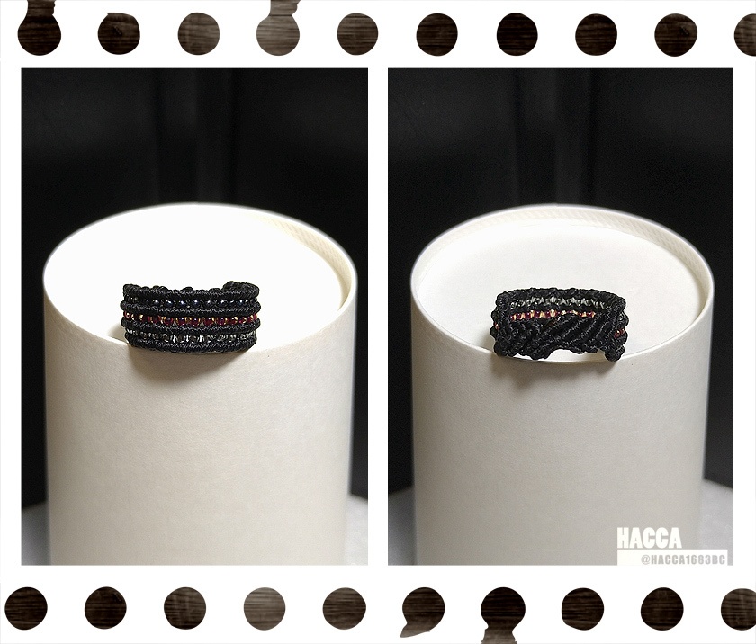 極小ビーズラインリング【ワックスコード】【ガラスビーズ】【ハンドメイドアクセサリー】