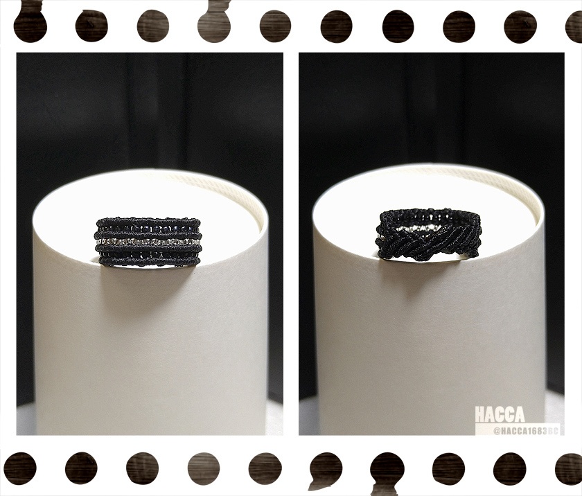 極小ビーズラインリング【ワックスコード】【ガラスビーズ】【ハンドメイドアクセサリー】