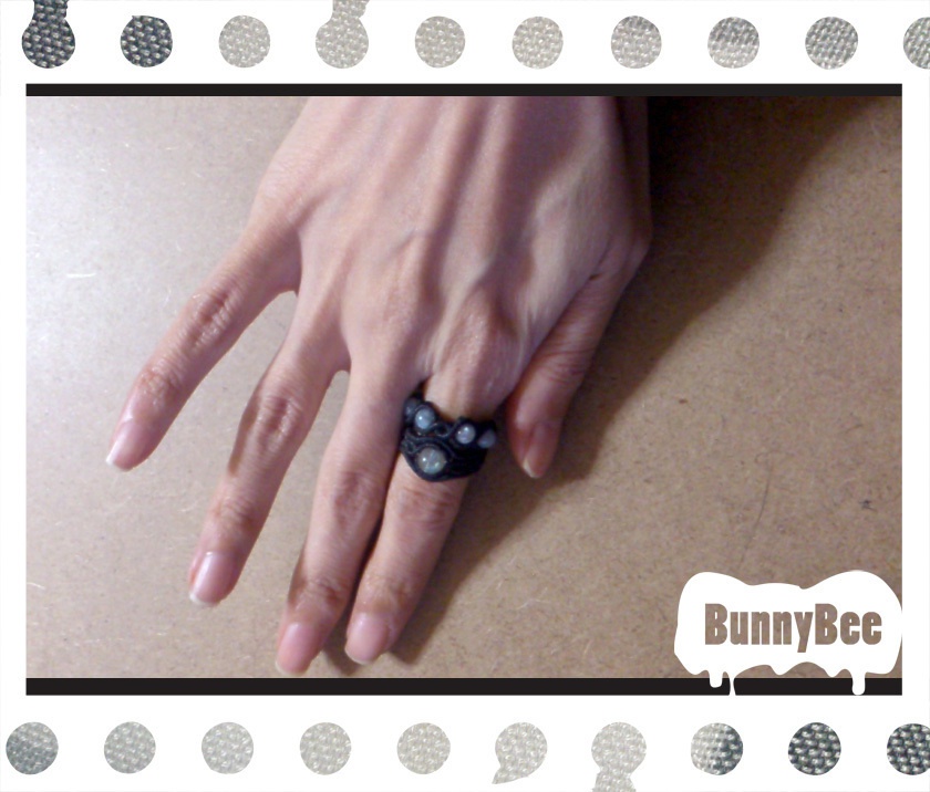 二連リング【ファントムガーデン】【ブラックコード】【ハンドメイドアクセサリー】