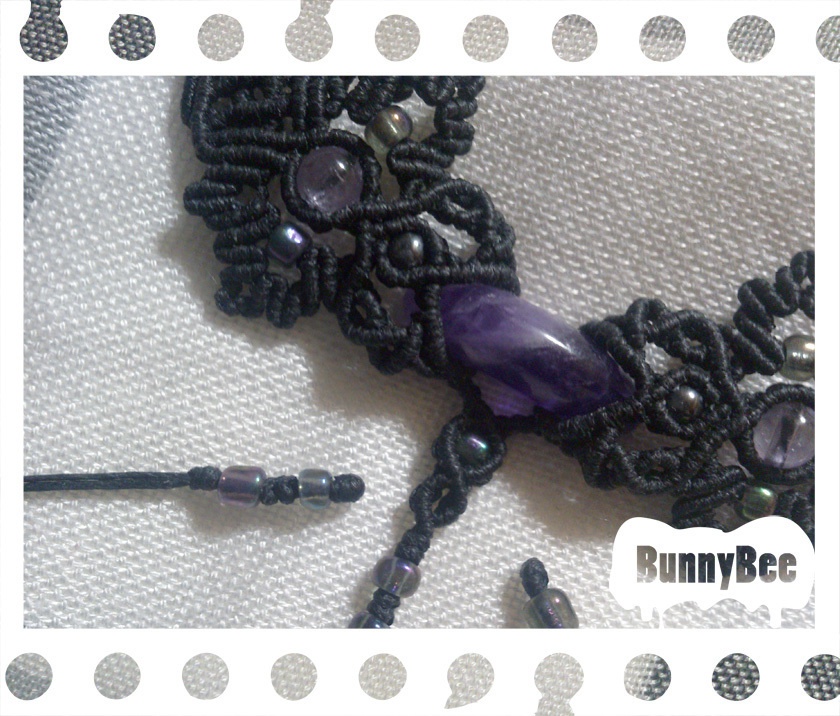 番の蝶蜂ネックレス(チョーカー)【アメジスト】【ブラックコード】【ハンドメイドアクセサリー】