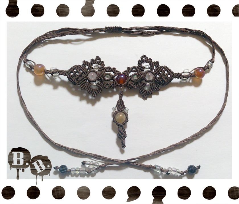 番の蝶蜂チョーカー【カーネリアンオーラ】【ブラウンコード】【ハンドメイドアクセサリー】【2018バレンタイン】