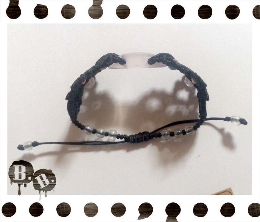 番の蝶蜂ブレスレット【ローズオーラ】【ブラックコード】【ハンドメイドアクセサリー】