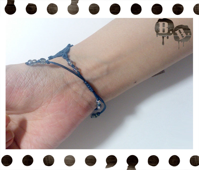 番の蝶蜂ブレスレット【ブルーオーラ】【ネイビーコード】【ハンドメイドアクセサリー】