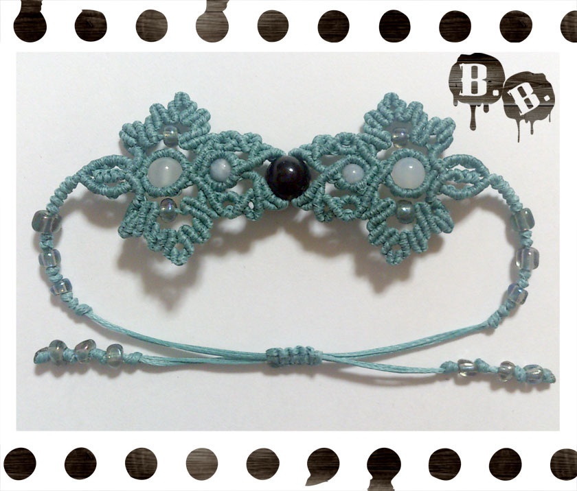 番の尾長蝶蜂ブレスレット【オニキス】【ブルーグリーンコード】【ハンドメイドアクセサリー】