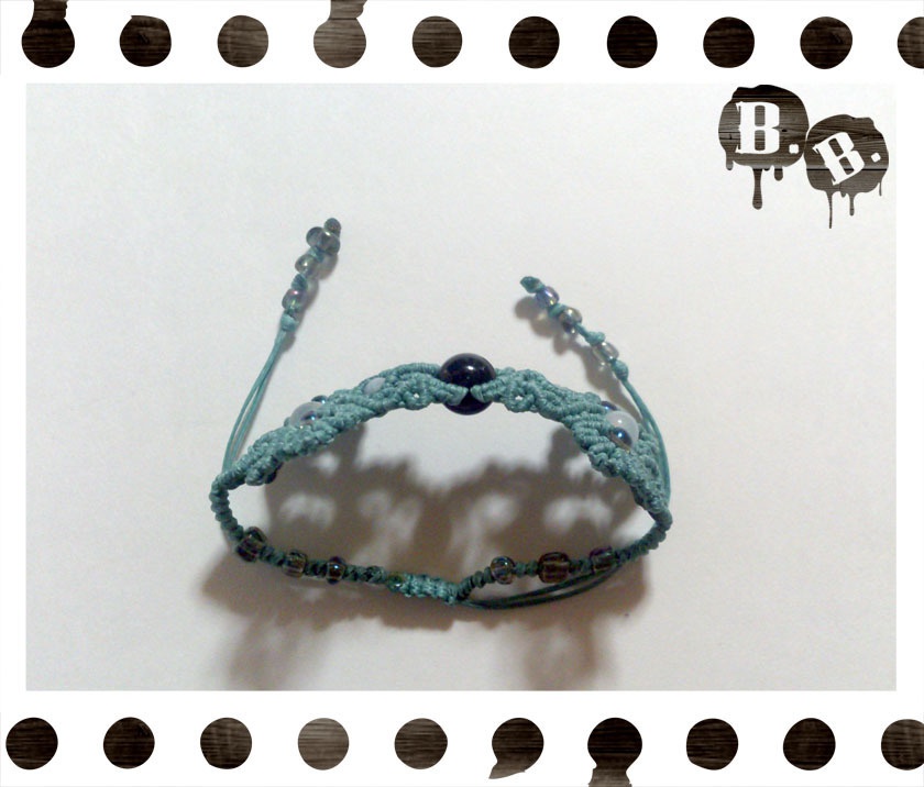 番の尾長蝶蜂ブレスレット【オニキス】【ブルーグリーンコード】【ハンドメイドアクセサリー】