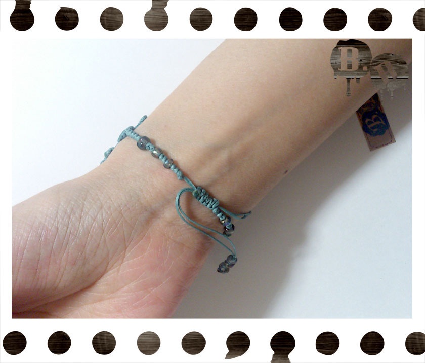 番の尾長蝶蜂ブレスレット【オニキス】【ブルーグリーンコード】【ハンドメイドアクセサリー】