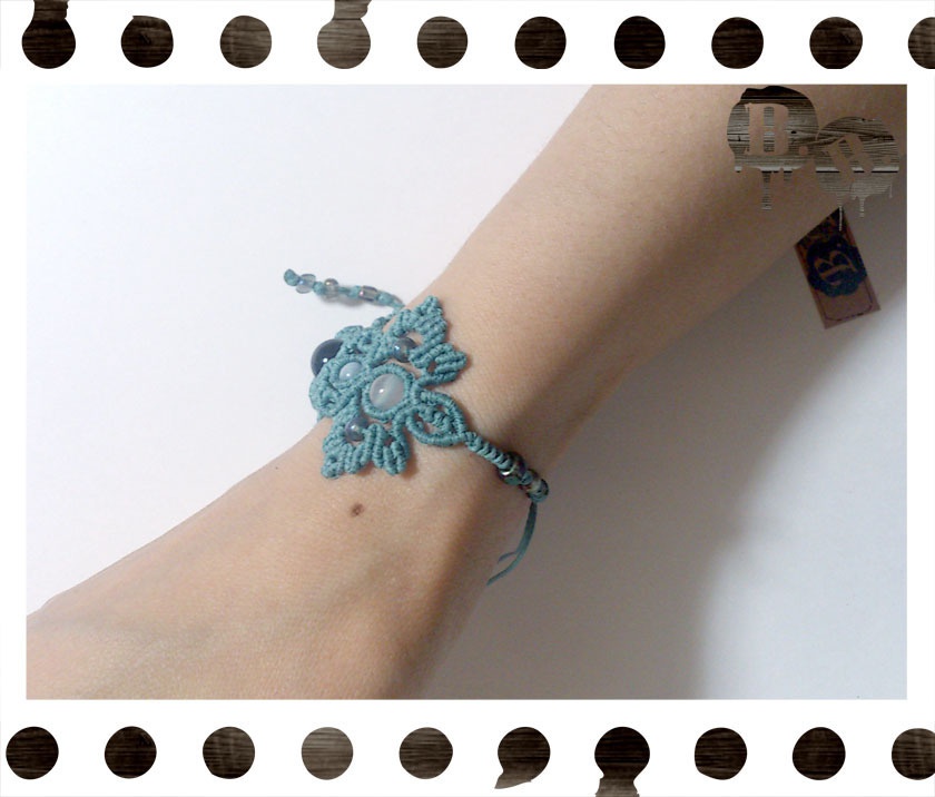 番の尾長蝶蜂ブレスレット【オニキス】【ブルーグリーンコード】【ハンドメイドアクセサリー】