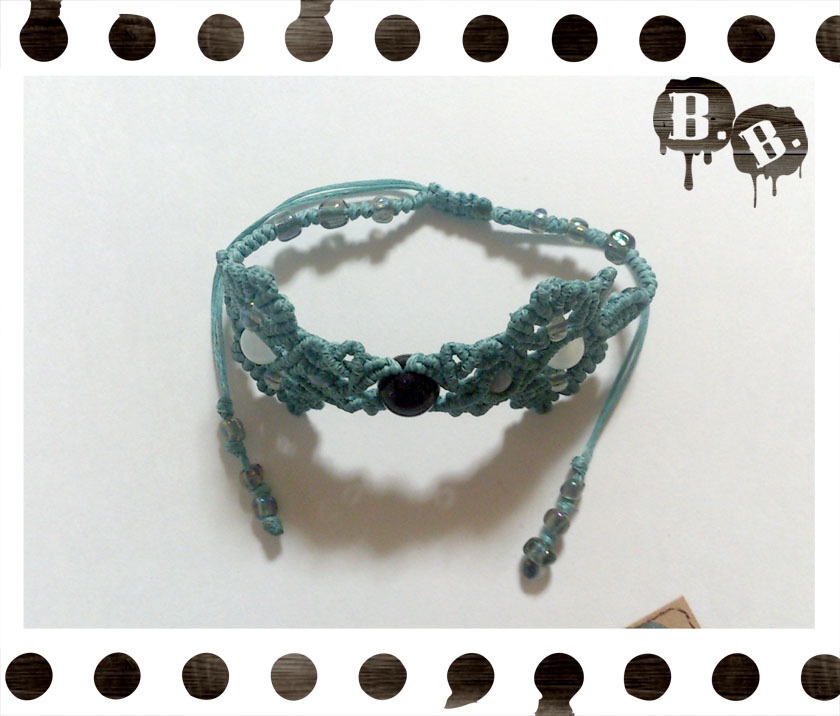 番の尾長蝶蜂ブレスレット【オニキス】【ブルーグリーンコード】【ハンドメイドアクセサリー】