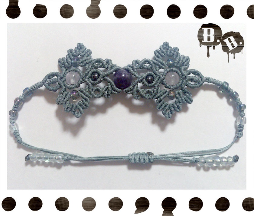 番の尾長蝶蜂ブレスレット【アメジスト】【グレーコード】【ハンドメイドアクセサリー】