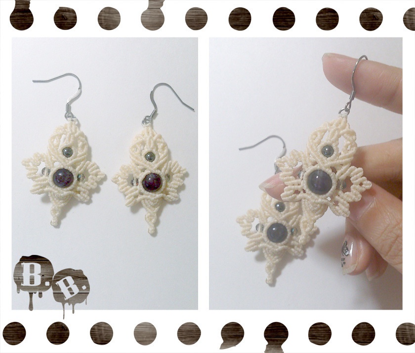 玉蝶のピアスセット【アメジスト】【ナチュラルホワイトコード】【ハンドメイドアクセサリー】