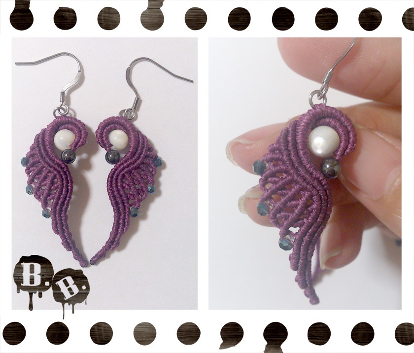 渦翼のピアスセット【マザーオブパール】【パープルコード】【ハンドメイドアクセサリー】