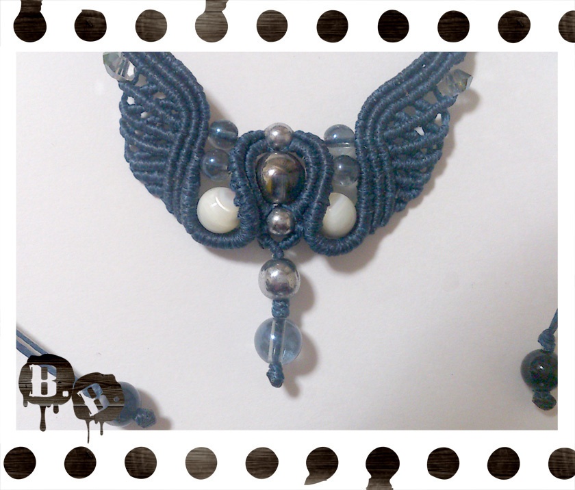 渦翼のネックレス【シルバーパープルオーラ】【ネイビーコード】【ハンドメイドアクセサリー】