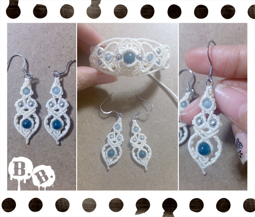 レイニークローバーのブレスレット・ピアスセット【アパタイト】【ナチュラルホワイトコード】【ハンドメイドアクセサリー】