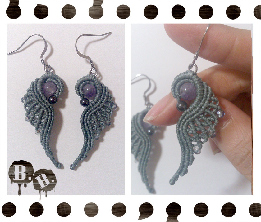 渦翼のピアスセット【ラベンダーアメジスト】【グレーコード】【ハンドメイドアクセサリー】