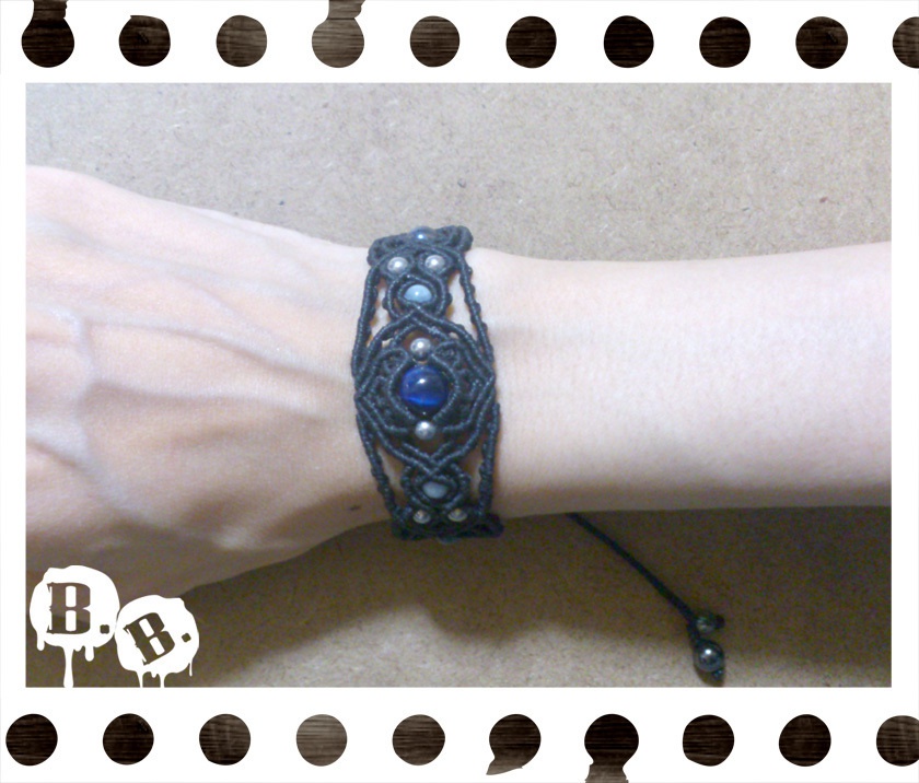 【レイニークローバー・ブラック】ブレスレット・ピアスセット【マリンタイガーアイ】【ブラックコード】【ハンドメイドアクセサリー】