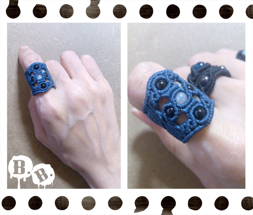 【試作3】ワイドクロスリング【マルチストーン】【ネイビーコード】【ハンドメイドアクセサリー】