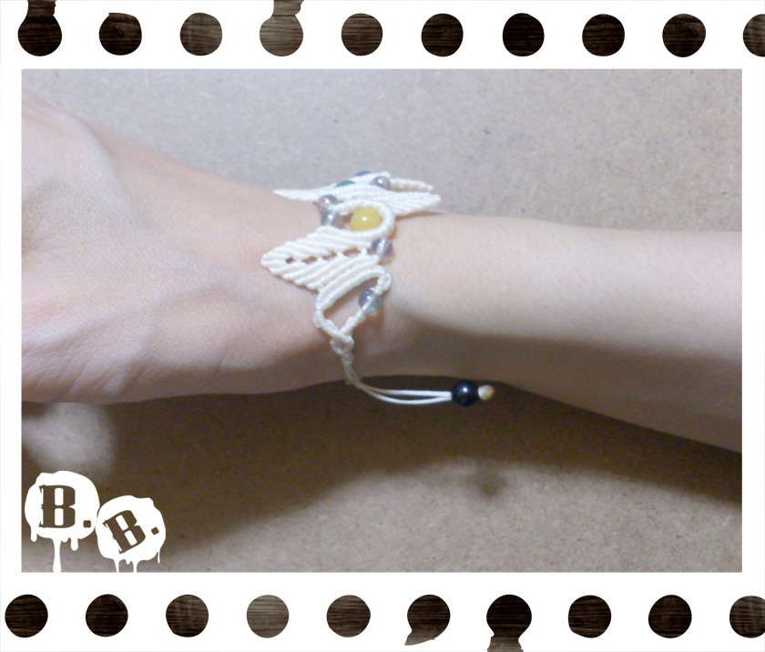 ブレスレット【ミックスアゲート】【ナチュラルホワイトコード】【ハンドメイドアクセサリー】