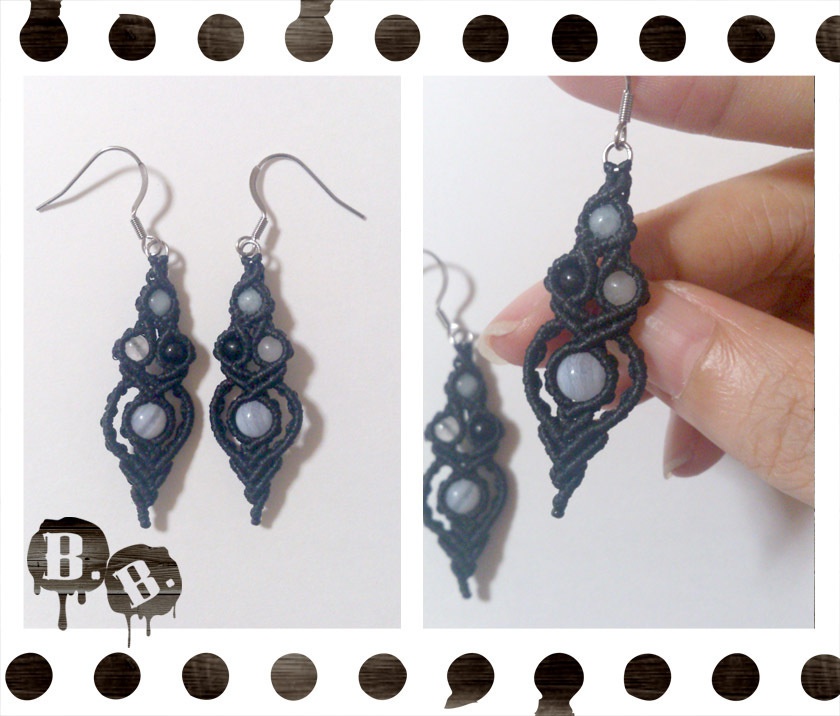 【クローバー・ブルーレース】ブレスレット・ピアスセット【ブルーレースアゲート】【ブラックコード】【ハンドメイドアクセサリー】