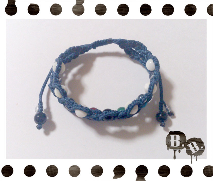シンプル二連ブレスレット【マルチストーン】【ネイビーコード】【ハンドメイドアクセサリー】