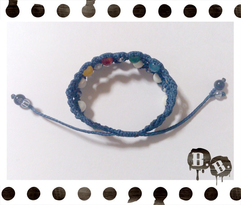 シンプル二連ブレスレット【マルチストーン】【ネイビーコード】【ハンドメイドアクセサリー】