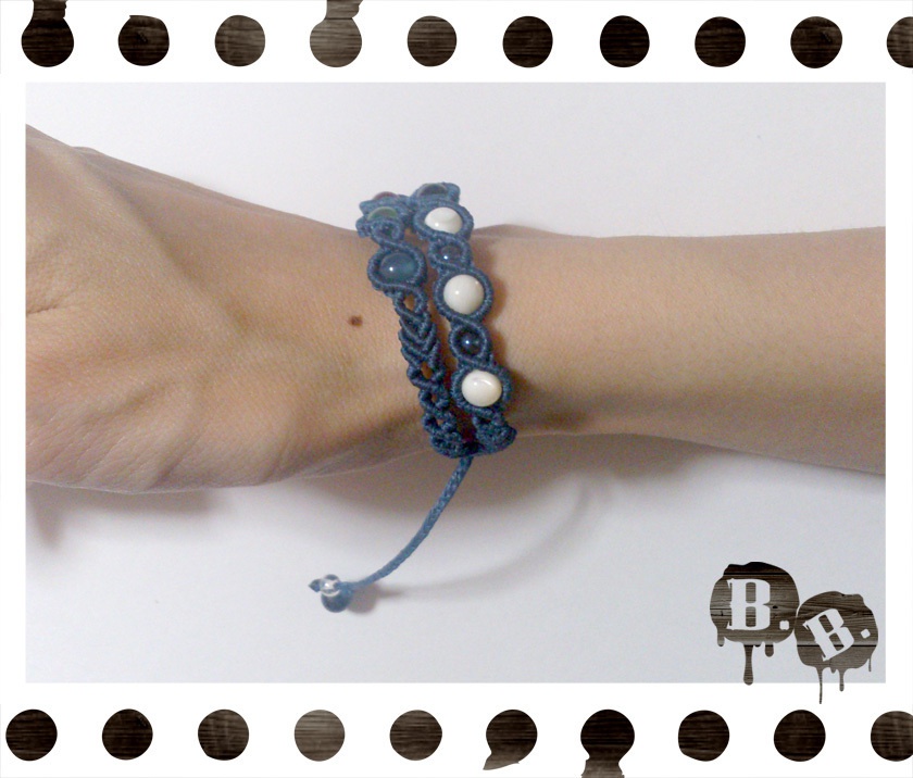 シンプル二連ブレスレット【マルチストーン】【ネイビーコード】【ハンドメイドアクセサリー】