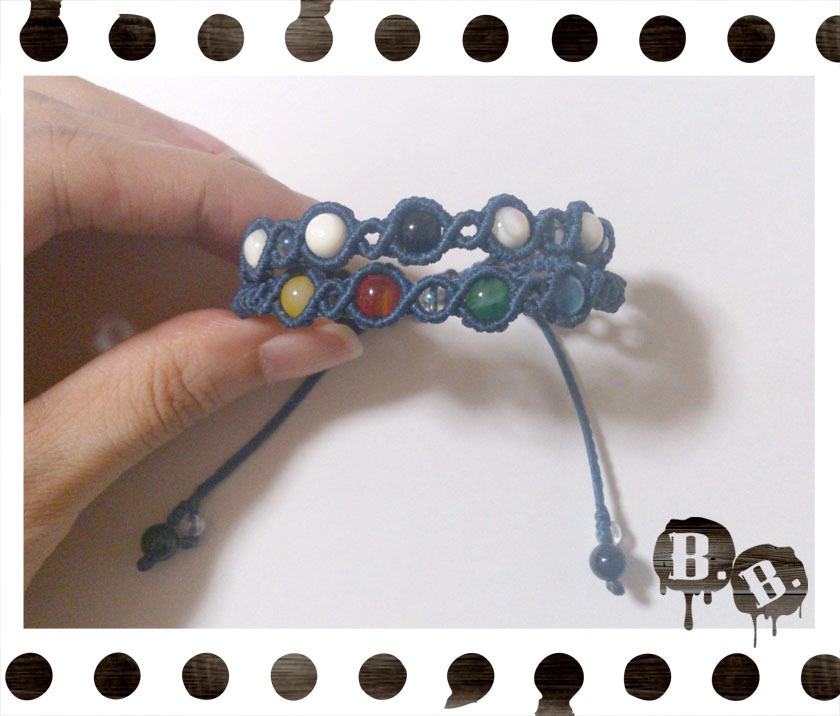 シンプル二連ブレスレット【マルチストーン】【ネイビーコード】【ハンドメイドアクセサリー】