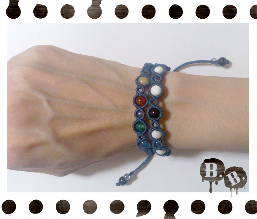シンプル二連ブレスレット【マルチストーン】【ネイビーコード】【ハンドメイドアクセサリー】