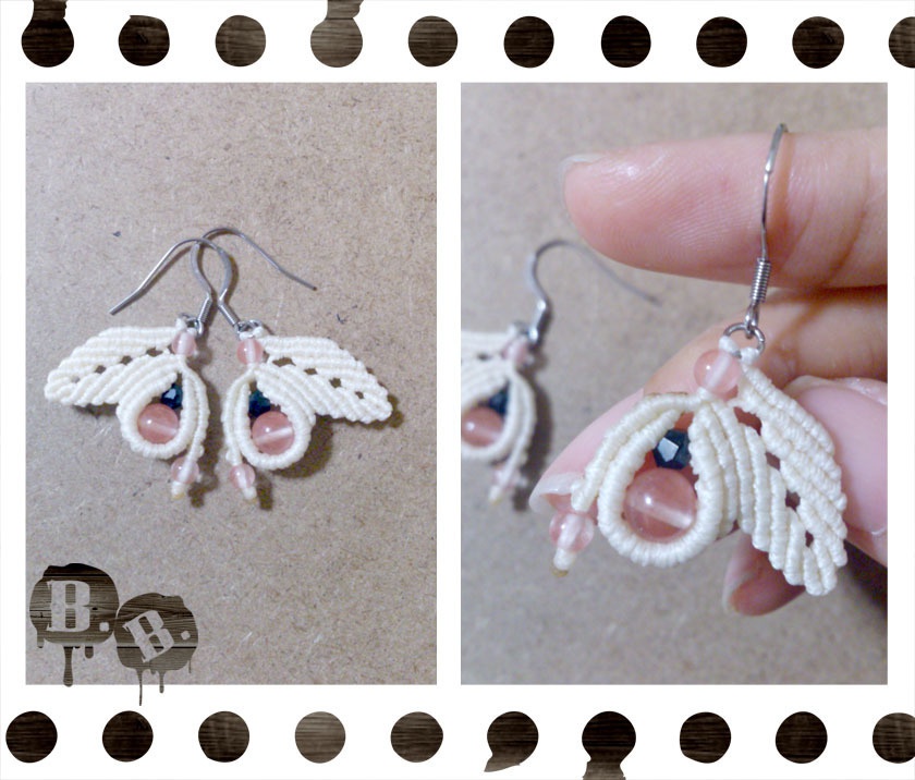 葉雫蝶のピアスセット【チェリークォーツ】【ナチュラルホワイトコード】【ハンドメイドアクセサリー】