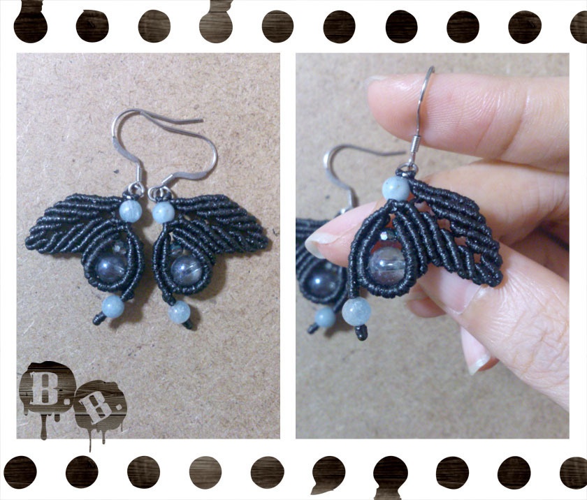 葉雫蝶のピアスセット【ブルーオーラ】【ブラックコード】【ハンドメイドアクセサリー】