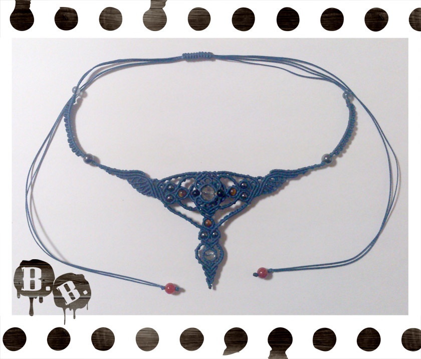 【クローバー・スコール】チョーカー・ピアスセット【スモーキークォーツ】【ネイビーコード】【ハンドメイドアクセサリー】