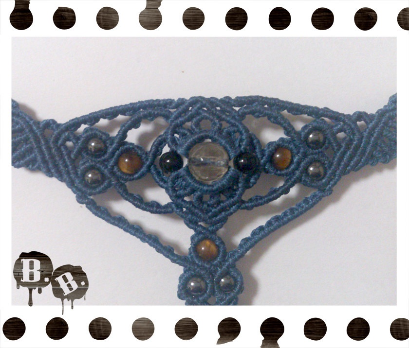 【クローバー・スコール】チョーカー・ピアスセット【スモーキークォーツ】【ネイビーコード】【ハンドメイドアクセサリー】