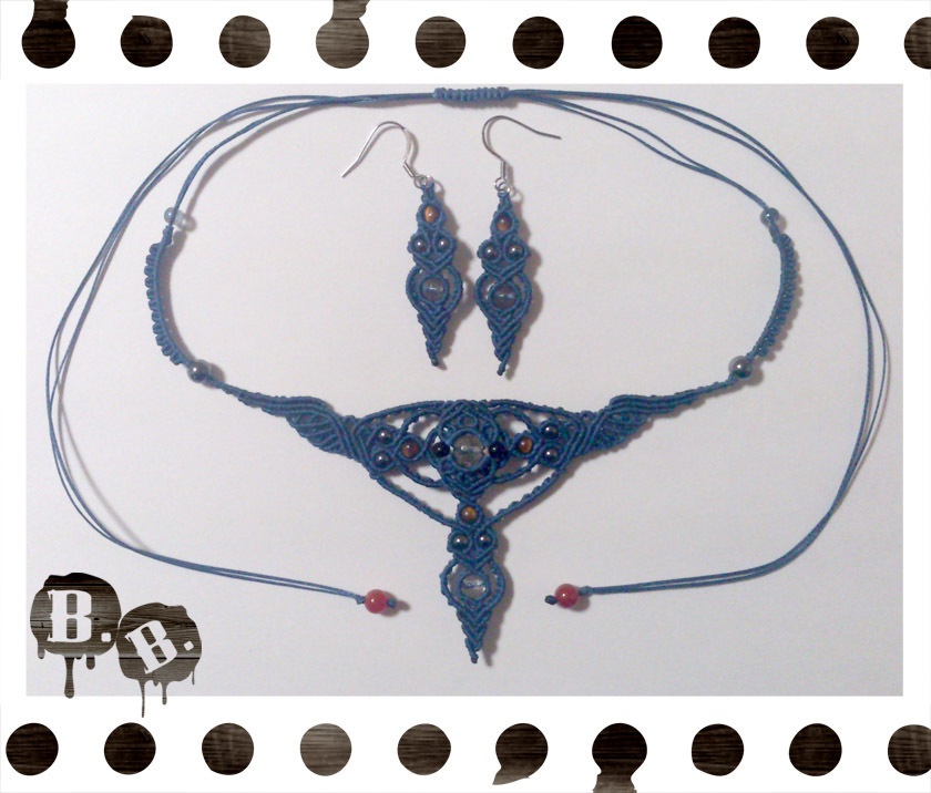 【クローバー・スコール】チョーカー・ピアスセット【スモーキークォーツ】【ネイビーコード】【ハンドメイドアクセサリー】