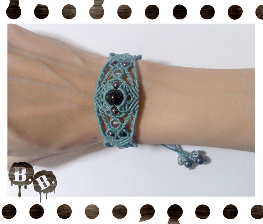 【クローバー・アーリーサマー】ブレスレット・ピアスセット【オニキス】【ブルーグリーンコード】【ハンドメイドアクセサリー】