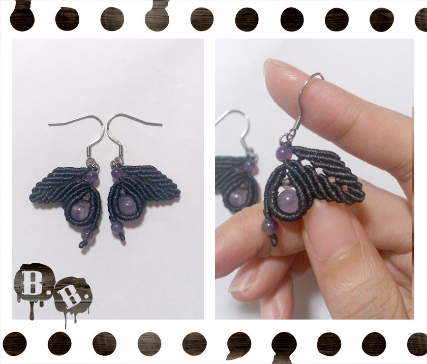 葉雫蝶のピアスセット【ラベンダーアメジスト】【ブラックコード】【ハンドメイドアクセサリー】