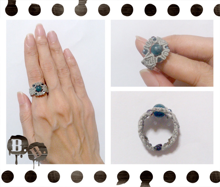 【セット品】【花とフォーリーフクロス】ブレスレット・ピアスセット・リングセット【ブルーアパタイト】【シルバーグレーコード】【ハンドメイドアクセサリー】