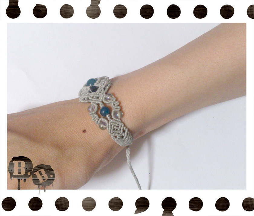 【セット品】【花とフォーリーフクロス】ブレスレット・ピアスセット・リングセット【ブルーアパタイト】【シルバーグレーコード】【ハンドメイドアクセサリー】